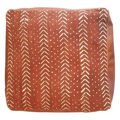 Picture of Moroccan Square Leather Kilim Ottoman in Tan by Cush & Co