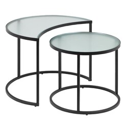 Picture of Nabila Glass Top Nesting Side Table (Set of 2) Metal Black Vida & Co.
