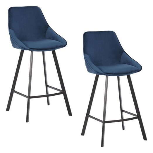 Picture of Nemo Set of 2 Velvet High Back Bar Stools in Navy Blue by casabona