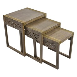 Picture of Noida Nesting Table Side (Set of 3) Wood Grey/Brass Casa Uno