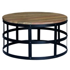 Picture of Nut Round Teak Coffee Table Natural/Black Kayu Estate