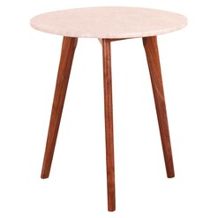 Picture of Oia Marble Side Table, Walnut Wood Walnut/Marble Life Interiors