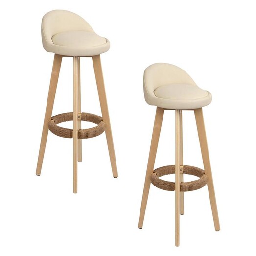 Picture of Olamide Bar Stool, PU Leather, Beige (Set of 2) Faux Leather Resort Living