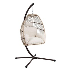 Picture of Openair Hanging Wicker Egg Chair with Stand Latte Frisse Outdoors
