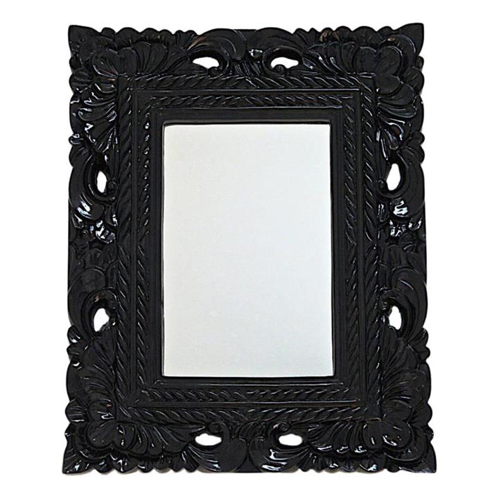 Picture of Oriental Rectangular Mirror with Carved Frame Polyresin Black Mes Homewares