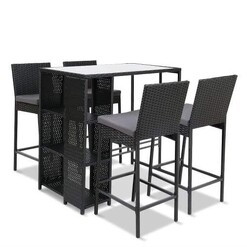 Picture of Outdoor Bar Set Table Stools Furniture Dining Chairs Wicker Patio Garden
