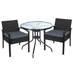 Picture of Outdoor Furniture Dining Chairs Wicker Garden Patio Cushion Black 3PCS Sofa Set Tea Coffee Cafe Bar Set