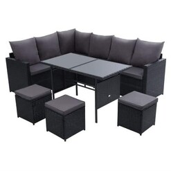 Picture of Outdoor Furniture Dining Setting Sofa Set Lounge Wicker 9 Seater Black