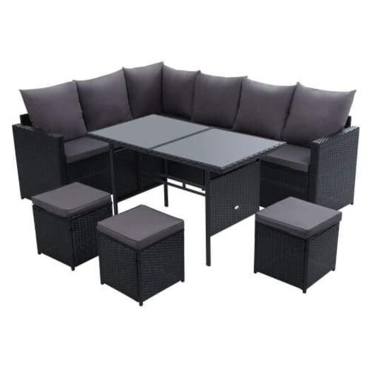 Picture of Outdoor Furniture Dining Setting Sofa Set Lounge Wicker 9 Seater Black Picture of Outdoor Furniture Dining Setting Sofa Set Lounge Wicker 9 Seater Black