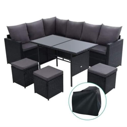 Picture of Outdoor Furniture Dining Setting Sofa Set Wicker 9 Seater Storage Cover Black Picture of Outdoor Furniture Dining Setting Sofa Set Wicker 9 Seater Storage Cover Black
