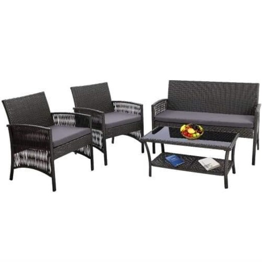 Picture of Outdoor Furniture Set Wicker Cushion 4pc Dark Grey Picture of Outdoor Furniture Set Wicker Cushion 4pc Dark Grey
