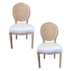 Picture of Paris Set of 2 Linen & Rattan Dining Chairs in Weathered Oak by Jac Home Living