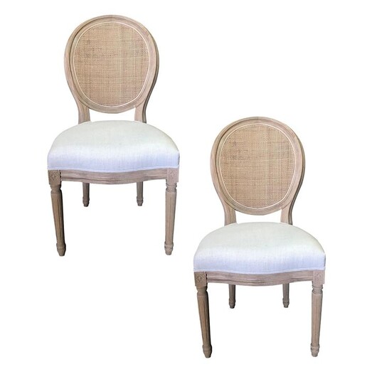 Picture of Paris Set of 2 Linen & Rattan Dining Chairs in Weathered Oak by Jac Home Living
