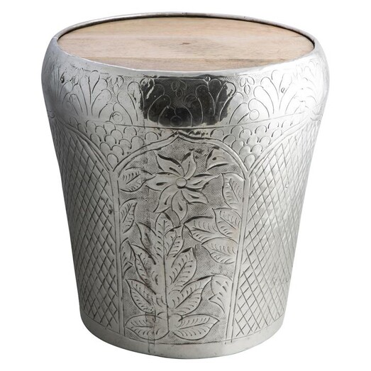 Picture of Paulina Embossed Side Table Metal Silver Casa Uno