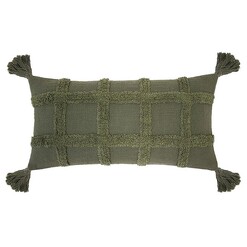 Picture of Percy Tasselled Cotton Breakfast Cushion in Moss by Bambury