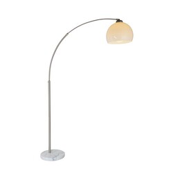 Picture of Pino Arc Floor Lamp Satin Chrome Metal Body Marble Base - White Shade