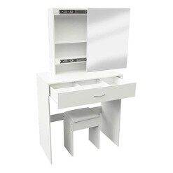 Picture of Pogi Dressing Table & Stool Set with Sliding Mirror Wood White Regal Royal Design
