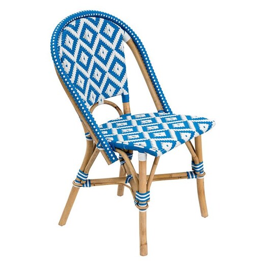 Picture of Positano Rattan Vintage Dining Chair with Diamond Design in White/Blue by Casa Uno