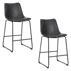Picture of Prato Set of 2 Faux Leather Bar Stools Black casabona
