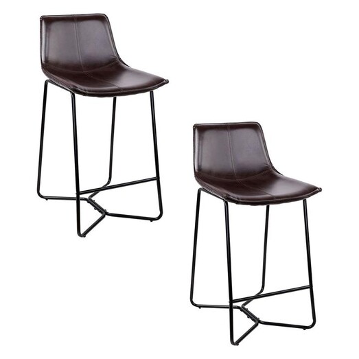 Picture of Rachanna Bar Stool (Set of 2) Faux Leather Walnut Resort Living