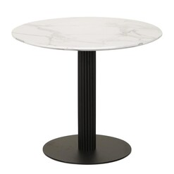 Picture of Rafael Round Dining Table With Marble Effect 90cm - Black Metal Frame - White Sevella