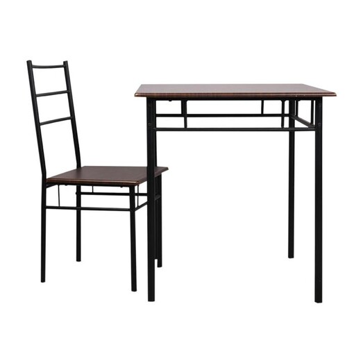 Picture of Ralno 3-Piece Dining Table & Chair Set Metal Walnut/Black Resort Living Picture of Ralno 3-Piece Dining Table & Chair Set Metal Walnut/Black Resort Living