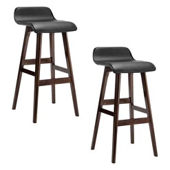 Picture of Rashek Bar Stool, Black (Set of 2) Faux Leather Resort Living