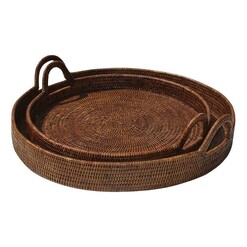 Picture of Rattan Round Banquet Tray (Set of 2) White Satara