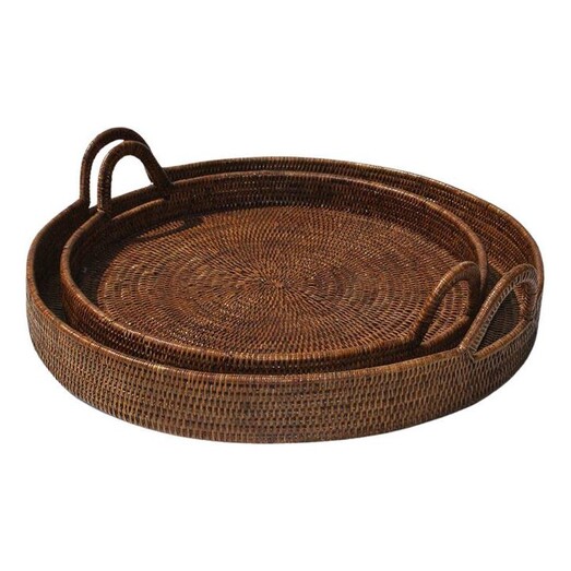 Picture of Rattan Round Banquet Tray (Set of 2) White Satara