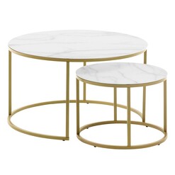 Picture of Rebar Marble Effect Glass Table (Set of 2) Metal White/Gold Vida & Co.