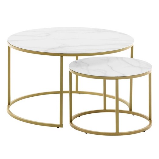 Picture of Rebar Marble Effect Glass Table (Set of 2) Metal White/Gold Vida & Co.