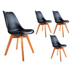 Picture of Replica Charles & Ray Eames PU Leather Dining Chair, Black (Set of 4) Faux Leather Resort Living