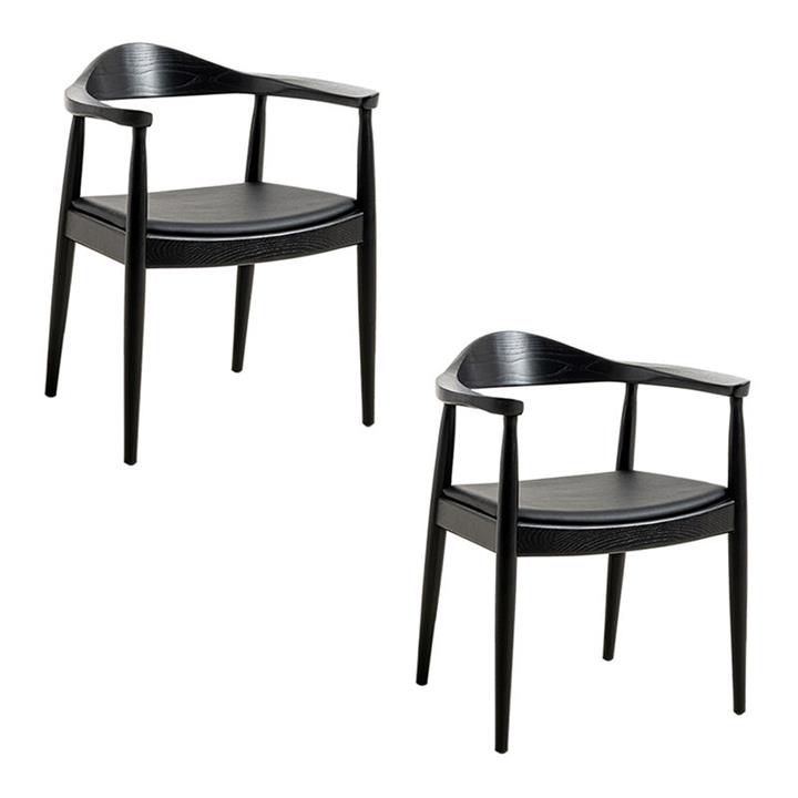 Picture of Replica Hans Wegner Round Set of 2 Armchairs Ash Black casabona