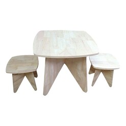 Picture of Retro Kids 3-Piece Table & Stool Set Wood Natural QToys