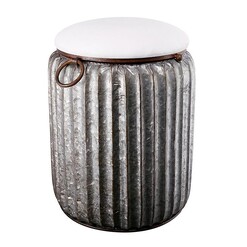 Picture of Ridged Metal Storage Stool Silver/White Alliance Furniture