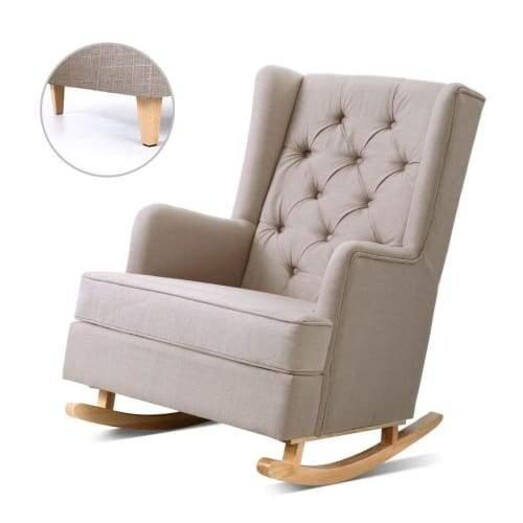 Picture of Rocking Armchair Feedining Chair Fabric Armchairs Lounge Recliner Beige