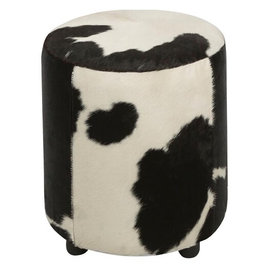 Picture of Rond Cowhide Ottoman, Black/White Hair On Hide Casa Uno