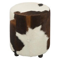 Picture of Rond Cowhide Ottoman, Brown/White Hair On Hide Casa Uno