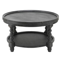 Picture of Round Wicker Pedestal Coffee Table in Black by Phil Bee Interiors