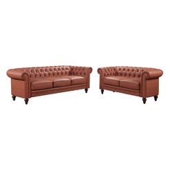 Picture of Rudi Faux Leather 2 & 3 Seater Sofa Set in Brown by Rothbury Home