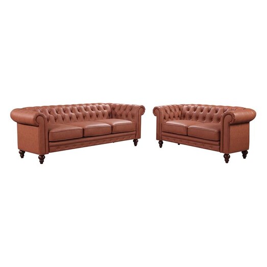 Picture of Rudi Faux Leather 2 & 3 Seater Sofa Set in Brown by Rothbury Home