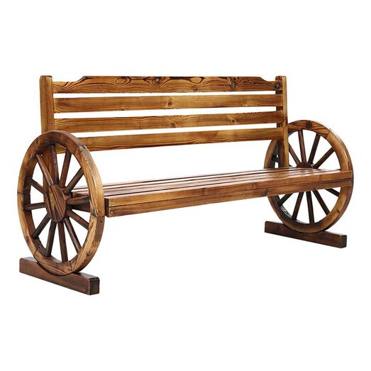 Picture of Rueda 3 Seater Wagon Wheel Bench Wood Brown Frisse Outdoors