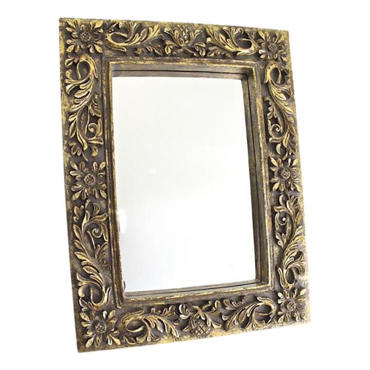 Picture of Rustic Rectangular Mirror with Ornate Frame Polyresin Rustic Gold Mes Homewares