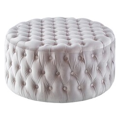 Picture of Serena Velvet Round Ottoman in Beige by Dover Mason