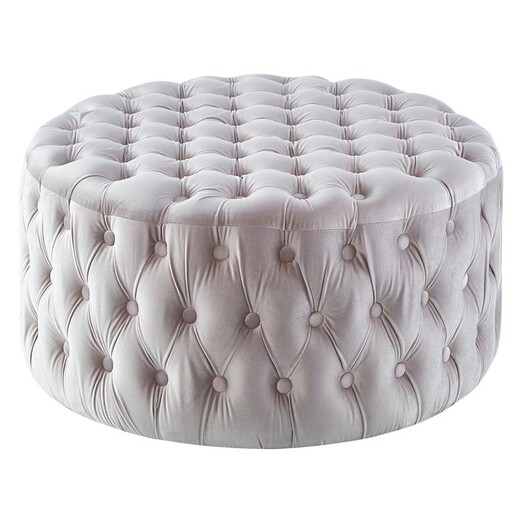 Picture of Serena Velvet Round Ottoman in Beige by Dover Mason