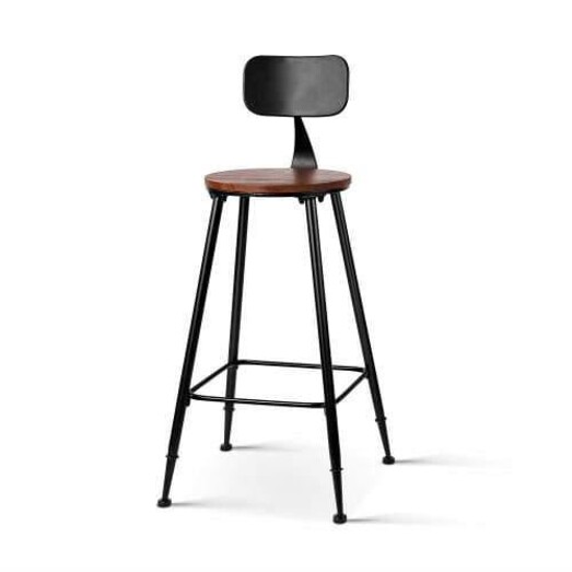 Picture of Set of 2 Bar Stools Pinewood Metal - Black and Wood Picture of Set of 2 Bar Stools Pinewood Metal - Black and Wood