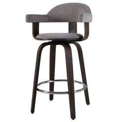 Picture of Set of 2 Bar Stools Wooden Swivel Bar Stool Kitchen Dining Chair - Wood, Chrome and Grey