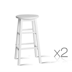 Picture of Set of 2 Beech Wood Backless Bar Stools - White