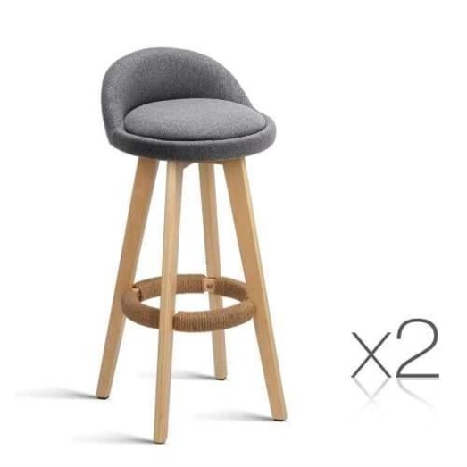 Picture of Set of 2 Fabric Backrest Bar Stools - Grey