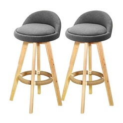Picture of Set of 2 Fabric Swivel Bar Stool Kitchen Wooden Barstools Grey
